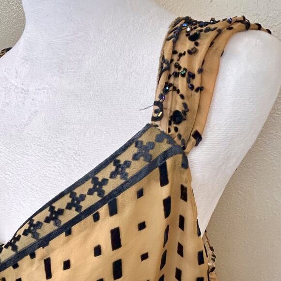 *SILK Beaded Burnout Velvet Sweetheart V-Neck Boho Babydoll Blouse Womens Large - Picture 6 of 14